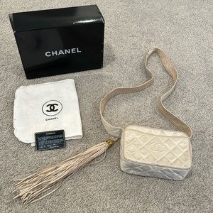 CHANEL Beige Quilted Crossbody Camera Bag with Tassel
